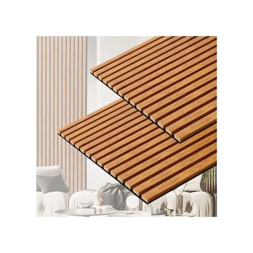 Panneaux acoustiques muraux 3D 122x60,5 cm, lot de 2, isolation phonique MDF et polyester, design noyer marron pour salon et