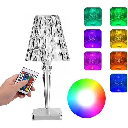 Lampe De Table Led Cristal Blanche Rgb 16 Couleurs Multicolore Tactile Télécommande Usb-C Charge Batterie 2000 Mah Pour Salon
