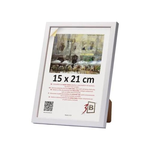 Cadre photo en bois pin massif A5 15x21 cm blanc classique élégant verre acrylique sécurité pose murale verticale horizontale dos
