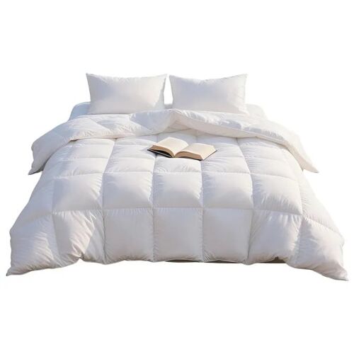 Couette D¿Été 200x200 Cm 100% Duvet Et Plumes Naturelles Coton Biologique Bio Antiallergique Légère Blanche Respirante Rds