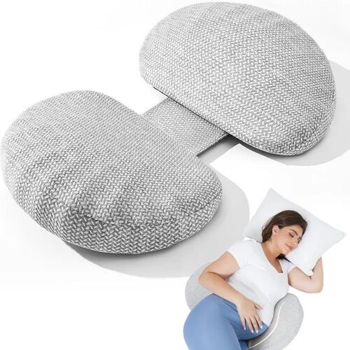 Coussin De Grossesse Mousse À Mémoire De Forme Gris 76x40x10 Cm Réglable Largeur Avec Sangles Tissu Respirant Maille Pour Sommeil