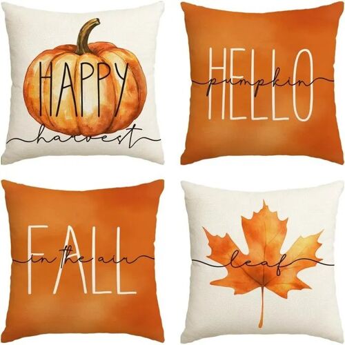 Housses De Coussin Lot De 4 Pièces Motif Automnal Citrouilles Et Feuilles D¿Érable 45 X 45 Cm Fermeture Éclair Invisible