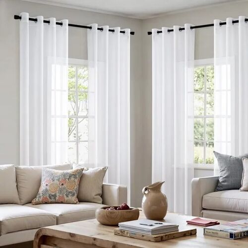 Rideaux Transparents À ?Illets Blanc Lot De 4 Pièces Polyester Relief Décoratif 140 X 122 Cm Pour Salon Chambre, Pose Sur Tringle