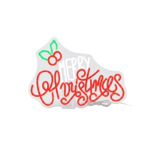 Néon De Noël Led Merry Christmas Décor Mural Multicolore 30 X 42 Cm Réglage Luminosité Variateur Alimentation Usb Intérieur