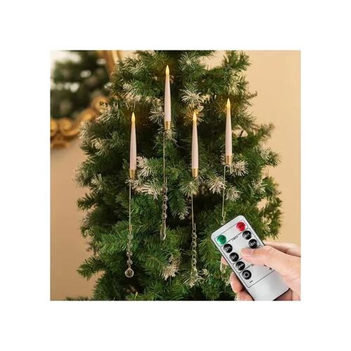 Lot de 10 bougies LED sans fil pour sapin, cristaux et minuterie, télécommande 3-5 m, couleur blanc chaud