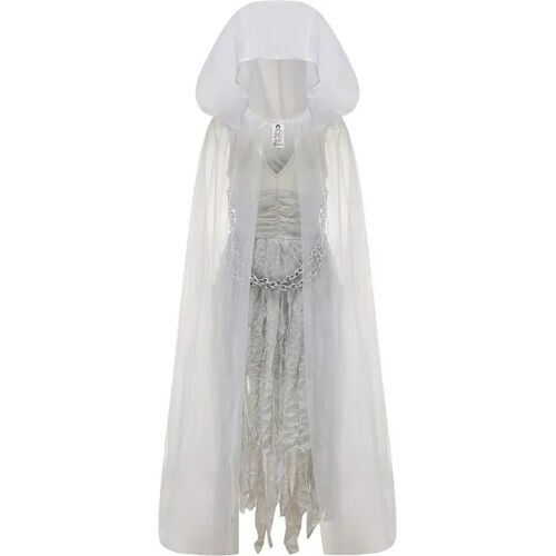 Déguisement Mariée Fantôme Femme Taille M Costume Halloween Ensemble Robe Sans Manches Effet Tissu Abîmé Cape À Capuche Chaîne