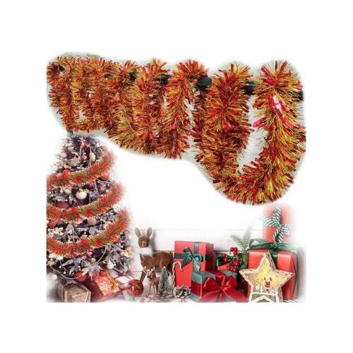 Lot de 4 guirlandes de Noël Aucune fil PET pailleté rouge profond brillant, 2 m x4, largeur env. 9 cm, décoration intérieure