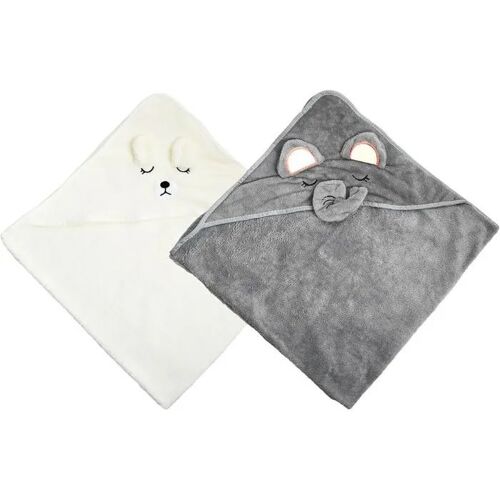 Serviette De Bain À Capuche Pour Enfant 90x90 Cm, Coton Doux Et Absorbant, Sortie De Bain Motif Animal Gris Pour Bébé Et