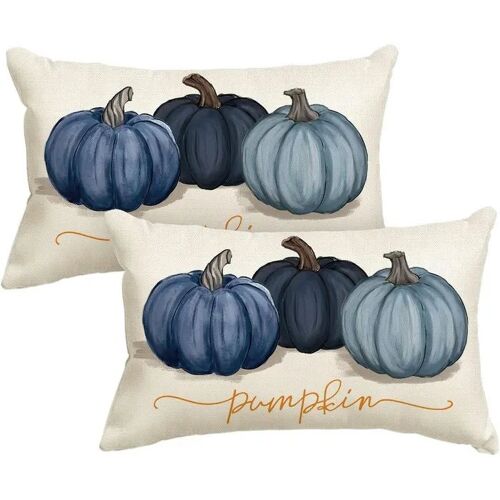 Housses Décoratives Artoidmode Citrouilles Bleues D¿Automne Lot De 2 30x50 Cm Polyester Fermeture Éclair Invisible Lavage En