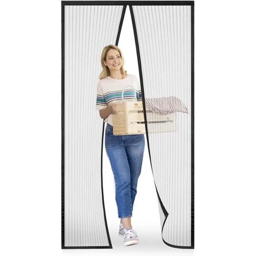 Moustiquaire De Porte Magnétique 115x210 Cm Noire, Rideau Anti-Insectes En Polyester, Installation Sans Perçage, Fermeture