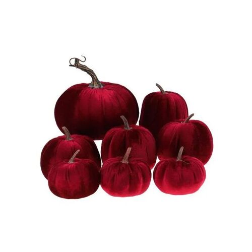 Lot de 8 citrouilles décoratives artificielles en velours bordeaux, tailles variées, décoration automne pour table, maison et
