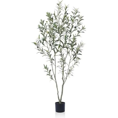Arbre artificiel olivier en pot Petit olivier 150 cm tronc bois naturel feuilles réalistes fruits décoratifs intérieur vert base