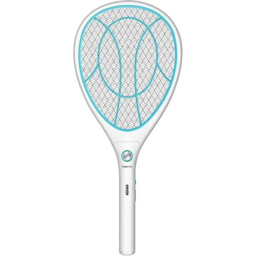 Raquette électrique anti-insectes Mouches Moustiques LED USB 3000 V batterie 1000 mAh plastique ABS blanc double grille de