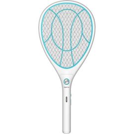 Raquette électrique anti-insectes Mouches Moustiques LED USB 3000 V batterie 1000 mAh plastique ABS blanc double grille de