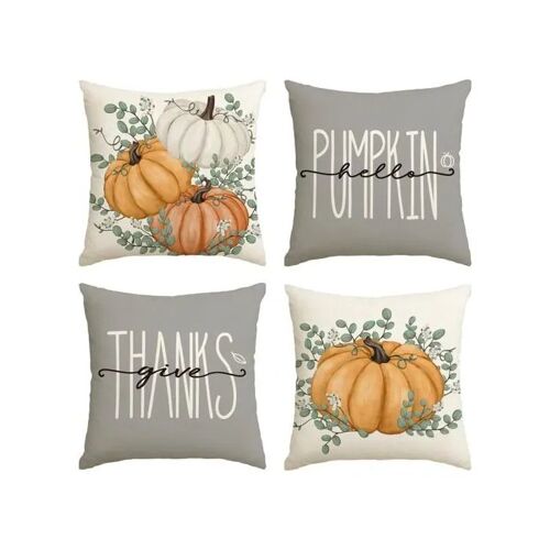 Taie Décorative Artoidmode Coussins Automne Motif Citrouille Et Eucalyptus Lot 4 Pièces 45x45 Cm Polyester Fermeture Éclair