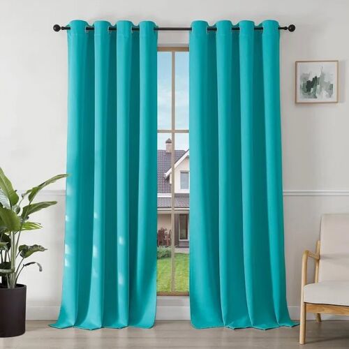Rideaux Occultants Thermiques Lot De 2 Panneaux Polyester 100% 240x135 Cm Bleus, Isolation Thermique Blocage Uv, 8 ?Illets