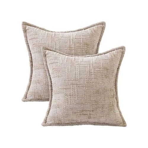 Housses De Coussin Décoratif Lot De 2 Pièces, 45 X 45 Cm, Effet Texturé Façon Lin, Fermeture Zip Invisible Assortie, Polyester