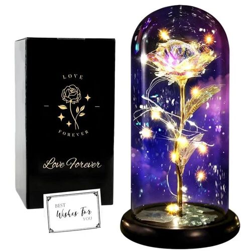Rose éternelle LED en coupole verre, motif La Belle et la Bête, décor romantique cadeau Saint-Valentin, hauteur 21,3 cm, base pin
