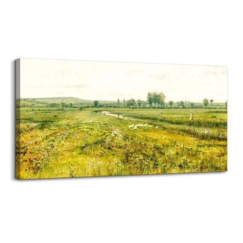 Tableau sur toile mural vintage paysage vert 50 x 100 cm décoration murale HD micro spray prêt à accrocher cadre en bois salon