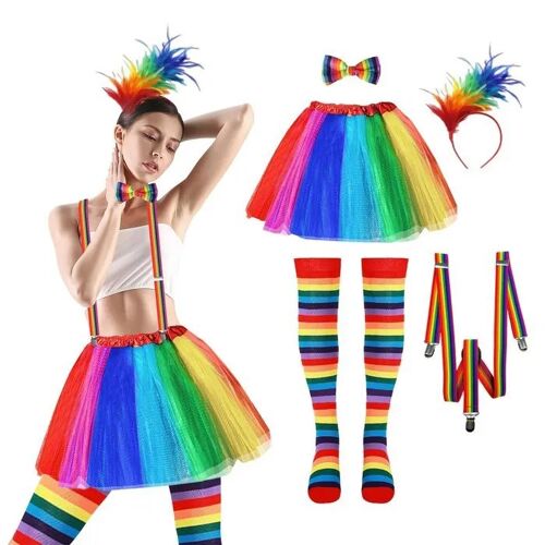 Déguisement De Carnaval Arc-En-Ciel Multiparty Jupe Tutu Multicouche Tulle Ceinture Élastique 60-100 Cm 40 Cm Ensemble 5 Pièces