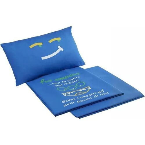Parure De Lit Enfant 3 Pièces Bleu Motif Monstres Ensemble Literie 120x150 Cm Drap-Housse Élastique Taie Couette Et Taie Oreiller