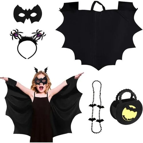 Déguisement Chauve-Souris Enfant Aucune 5 En 1 Ensemble Halloween Avec Masque Cape 131 X 100 Cm Tissu Élastique Respirant Noir