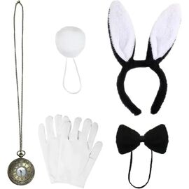 Ensemble Accessoires Costume Lapin Oreilles N?ud Papillon Manchettes Queue En Polyester Blanc One Size Pour Pâques Halloween Bal