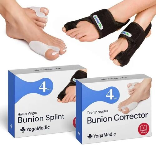 Séparateur De Doigt Et Orthèse De Nuit Yogamedic Calage Correcteur Hallux, Kit 4 Séparateurs Silicone Élastique Et 4 Attelles