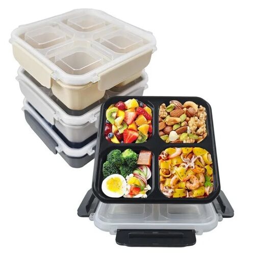 Boîte À Repas Bento Greenandlife Lot De 4, Lunchbox 4 Compartiments Étanches Snap-Lock Sans Bpa En Plastique Pp Vert Pour École