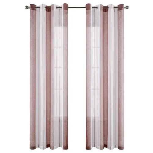 Rideaux À ?Illets Semi-Transparents 100% Polyester 2 Pièces Bandes Blanc Sur Blanc 140x245 Cm ?Illets Métal Diamètre 4 Cm Pour