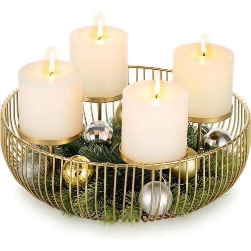 Couronne De L¿Avent Dorée Moderne Bougeoir En Fer Pour 4 Bougies Coupelle Ronde 30x10 Cm Support Décoration Table Commode Rebord