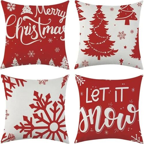 Housses De Coussin Sunshine Smile Ensemble De 4, Style Festif Noël Père Noël Rennes Flocons, Lin Coton, 45 X 45 Cm, Fermeture
