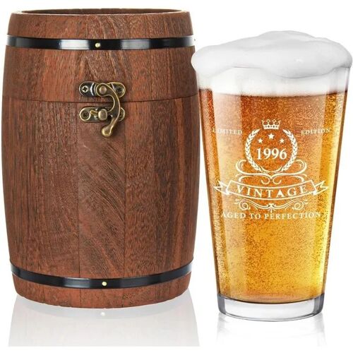 Chope À Bière Verre Sans Plomb 450 Ml Anniversaire 30 Ans Gravure 1995 Limited Edition Vintage En Coffret Tonneau En Bois Pour