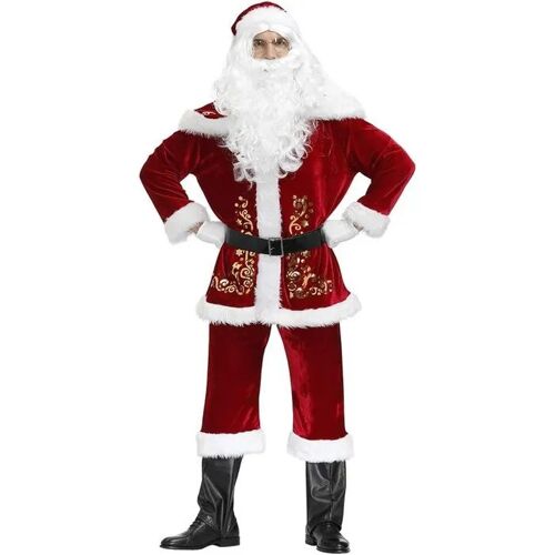 Costume Père Noël Proumhang Ensemble 9 Pièces En Velours Deluxe 100% Rouge Pour Adulte Femmes Hommes Bonnet Écharpe Veste