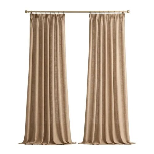 Rideaux Décoratifs Emema Effet Lin Semi-Transparents Lot De 2 140 X 145 Cm Marron Salon Chambre Cuisine 30% Lin 70% Polyester