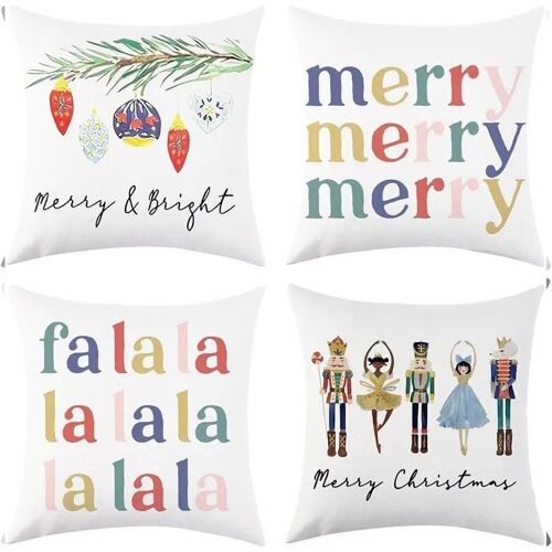 Lot De 4 Housses Décoratives De Coussin De Noël, 40x40 Cm, Fermeture Éclair, Lavable, Intérieur, Multicolores, Pour Canapé Et
