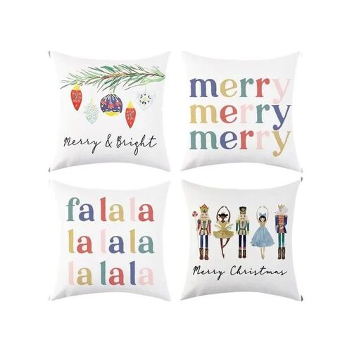 Ensemble De 4 Housses De Coussin De Noël Casse-Noisette En Lin 45x45 Cm, Motif Géométrique, Fermeture Zip Invisible Pour Salon