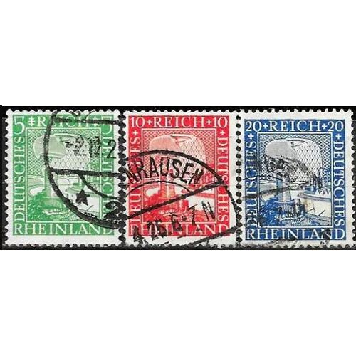 Allemagne, Rép. De Weimar 1925 Beaux Timbres Yvert 365 366 367 - Millénaire Rhénan , Aigle Allemand Et Vue Du Rhin, Oblitérés Tbe
