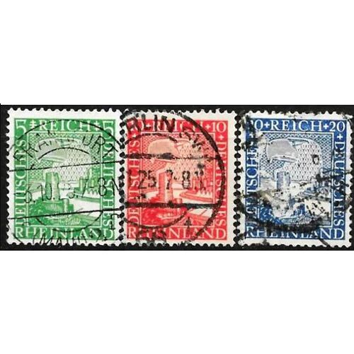 Allemagne, Rép. De Weimar 1925 - Millénaire Rhénan, Beaux Timbres Yvert 365 366 367, Aigle Allemand Et Vue Du Rhin, Oblitérés Tbe