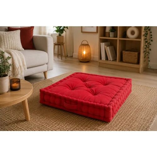 Coussin De Sol Matelassé En Coton Rouge 60cm