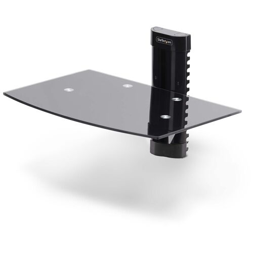 StarTech.com Étagère AV Murale Flottante, Support à Hauteur Ajustable pour Sous Télévision, Support Mural pour TV, Organiser l'Équipement A/V sur l'Étagère en Verre Trempé Noir