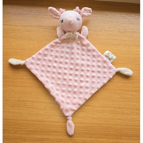 Doudou plat daim faon biche rose noeud Gamberrito's