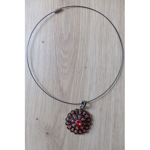 Collier Pendentif Vintage Pierres Rouge