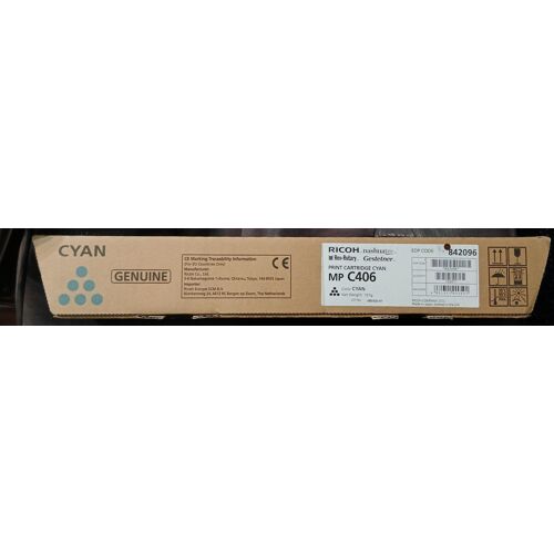 Cartouche de toner d'origine Ricoh Cyan MP C406 pour Ricoh 842096 neuve emballée.