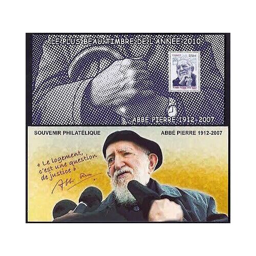 Abbé Pierre Prêtre Fondateur De La Communauté Emmaus Bloc Souvenir N° 66 Année 2010 N° 4435 Yvert Et Tellier Luxe