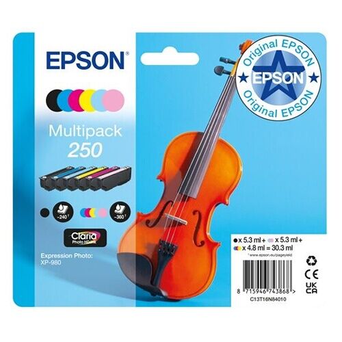 Epson 250 Multipack - Pack de 6 - noir, jaune, cyan, magenta, cyan clair, magenta clair - original - emballage coque avec alarme radioélectrique/ acoustique - cartouche d'encre - pour P/N: C11CL95401, C11CL95402