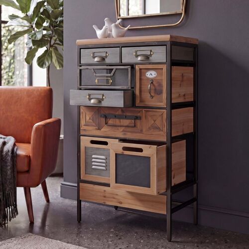 Commode de pharmacie HWC-Q77, meuble à tiroirs assortis, porte-étiquettes, style industriel vintage/shabby, bois et métal, 85 x 45 x 35 cm
