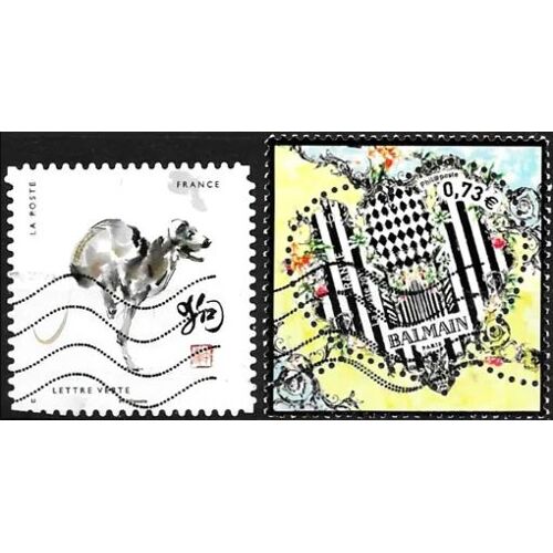 France 2017, Beaux Timbres Yvert 5118, Saint Valentin, Le Coeur Par Balmain, Et 1384 Signe Astrologique Chinois - Chien, Oblitérés, Tbe.