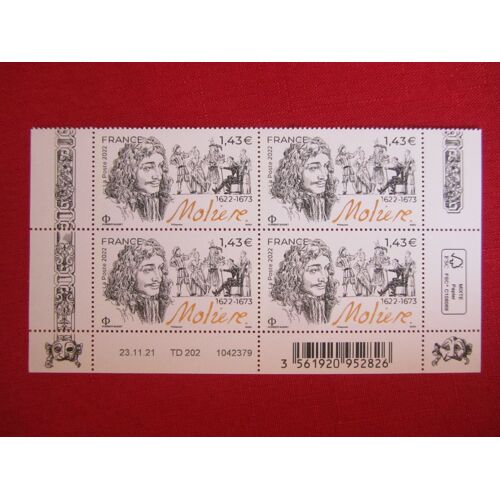 Bloc De 4 Timbres Moliere N° 5546 (Coin Daté 21/11/21)
