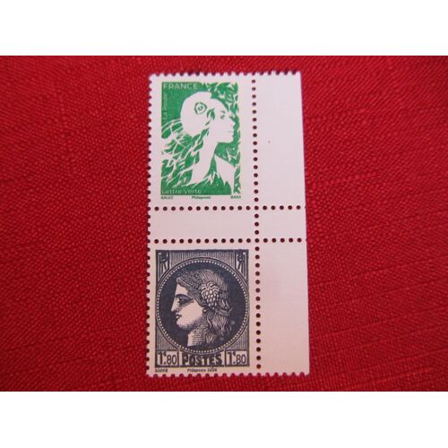 Paire Verticale Venant Du Carnet N° 1533 : Anniversaire Des 85 Ans Du Timbres Type Ceres (1938) Avec Marianne De L'Avenir